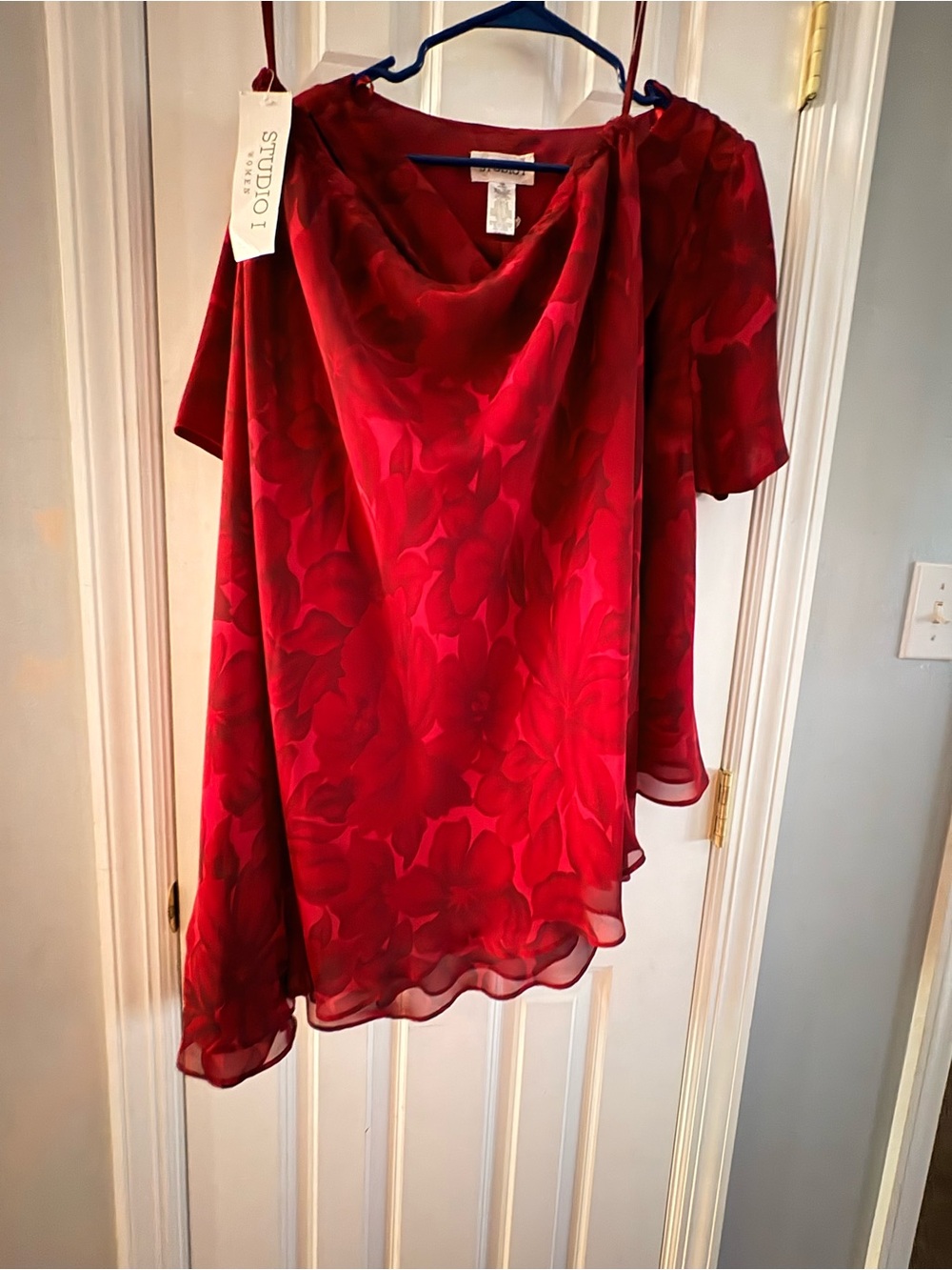 Studio 17 Red Floral Satin Cowl Neck Blouse & skirt set